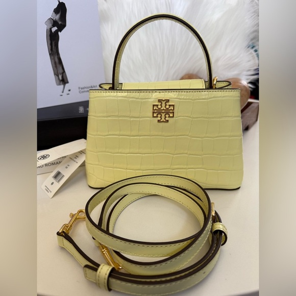 Rare Tory Burch Britten Embossed Mini Satchel Crossbody – Pastel Yellow Croc NWT - Picture 3 of 10